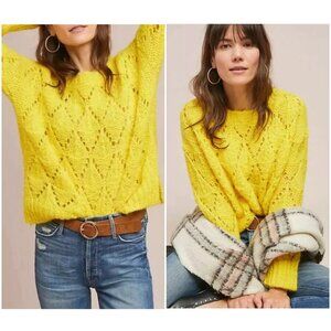 Anthropologie Sleeping On Snow Sweater Italy Alpaca Blend Yellow Boxy Fit size M